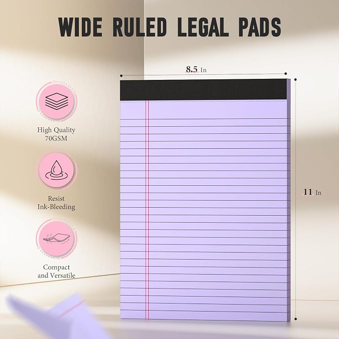 36 Pack Legal Pads 8.5 x 11 Note Pads Wide Ruled Colored Legal Pads 8.5x11 | Multicolor Notepads 8.5 x 11 Legal Pad with Sturdy White Back,30 Sheet/Notepad, Writing Pad 8 1/2 x 11 for School,Home,Office