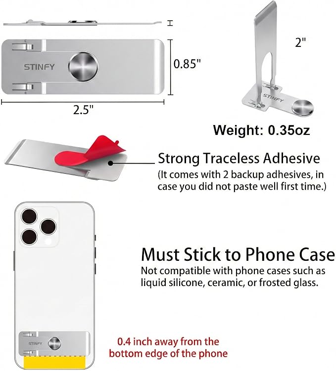 Phone Slim Stand Thin Kickstand for iPhone Phone Case Sliver 2-Pack | Ultra Thin Vertical Horizontal Universal Steel Metal Stable Mount Attachable Pocket Friendly Phone Holder for Phone Case