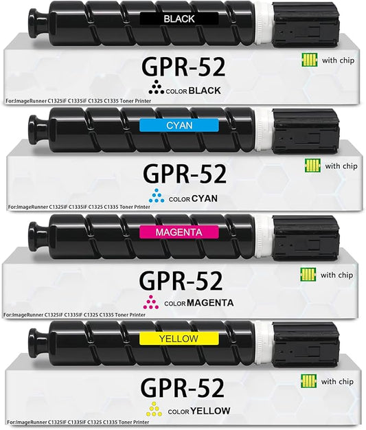 GPR52 Toner Cartridge Compatible for Canon GPR-52 Toner Cartridge ImageRunner C1325iF C1335iF C1325 C1335 Printers (Black Cyan Magenta Yellow, 4Packs)