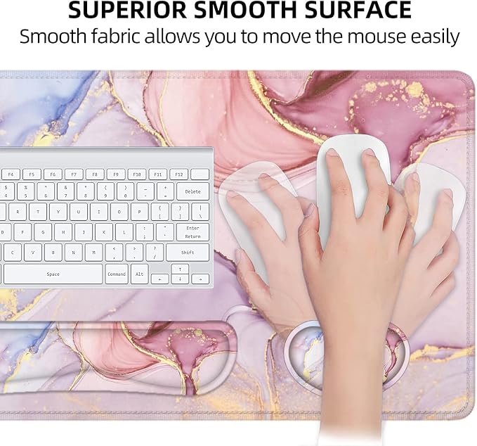 Large Mouse Pad with Wrist Rest, 4-in-1 Wrist Rest for Keyboard and Mouse | Non-Slip Waterproof Desk Mat Set, 35.4"x15.7" Desk Mat+Keyboard Wrist Rest+Mouse Wrist Support+Cup Coaster for Home Office