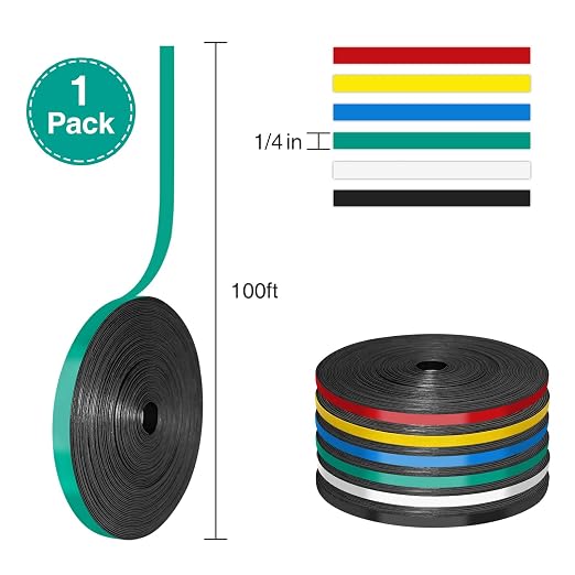 CHUNNIAO 1/4" x 100' Green Magnetic Tape for Whiteboard in Classsroom&Office,Fine Line Gridding Tape,Thin Strip Magnets,Teacher Supplies