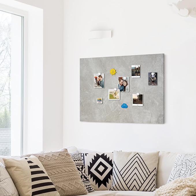 Decorative Magnetic Board for Wall, 24''x18'' Dry Erase Board, Concrete | Magnet Board, Display Board, Wall Mounted, for Home, Office, Kitchen, 2 Markers, 6 Magnets