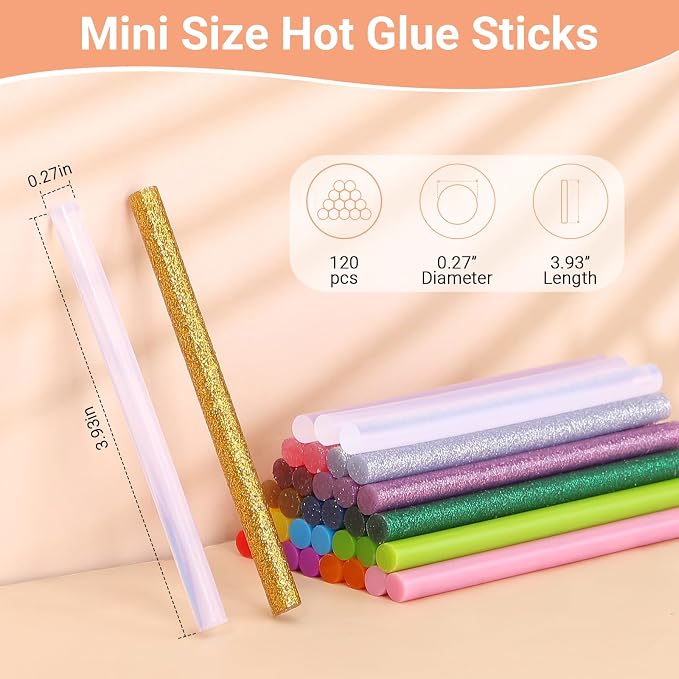 120PCS Hot Glue Sticks for Craft - 0.28x3.9" Gartful Mini Size Hot Melt Glue Sticks, 48 PCS Clear+36 PCS Colored+36 PCS Glitter, Multipurpose for Art Craft Project, General Repair, Bonding, Sealing