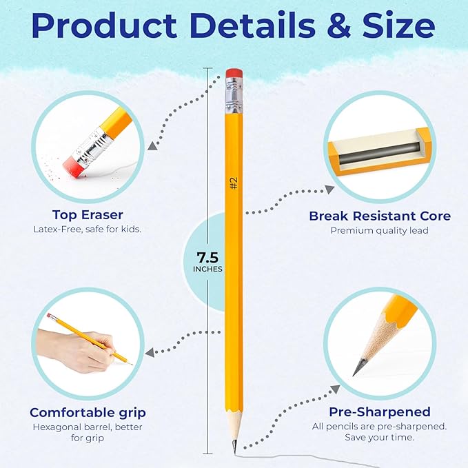 Rosmonde 210 Pack Pre Sharpened Pencils #2, Pencils With Top Erasers, Bulk School & Teacher Supplies, #2 HB, Pre Sharpened for Easy Use, Easy Hold Grip, Bulk Classroom & Office Supplies