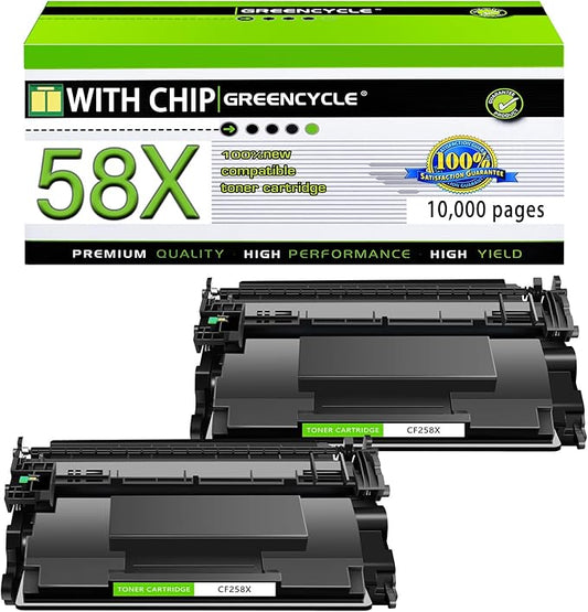 58X CF258X (with Latest Chip) High Yield M428fdw M404n Toner Cartridge Compatible Replacement for HP CF258X CF258A Work with Pro M404dn M404dw MFP M428dw M428fdn M406dn M430f Printer (Black, 2-Pack)