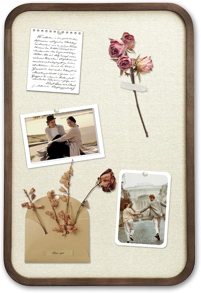 Linen Bulletin Board, Pin Board for Walls, Fabric Bulletin Board, Large Pin Board for Home Kitchen Office Decorative, 20"x30" Linen Brown Wood Frame Cork Board(BN-5075)