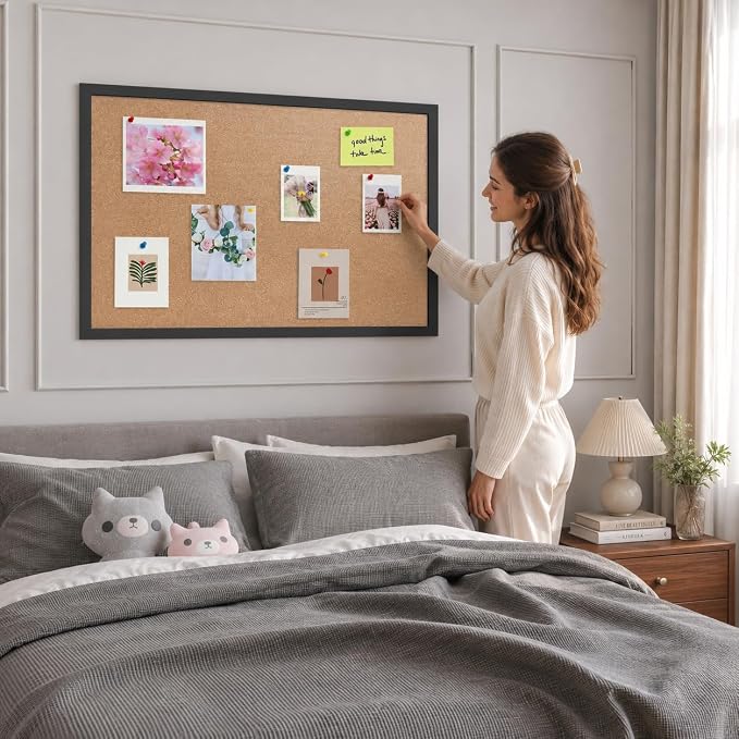 24"x36" Black Wood Framed Hanging Cork Bulletin Board | Premium quality. This large bulletin board serves as reliable corkboards for wall display.