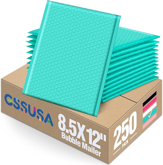 GSSUSA Teal Bubble Mailers 8.5x12 Large Padded Envelopes 250 Pack Strong Adhesion Self-Seal Bubble Envelopes for Mailing Clothes,Magazines