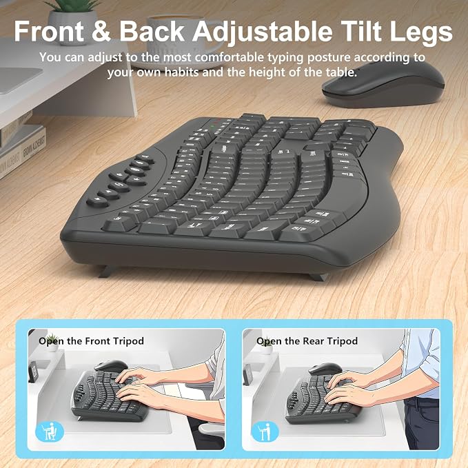 Wireless Keyboard and Mouse Combo, Quiet Ergonomic Curved Keys(Graphite) | 2.4G Full Size Ergonomic Keyboard, 3-Level DPI Adjustable Silent Mouse for Windows, Mac OS, Desktop/Laptop/Office and Home
