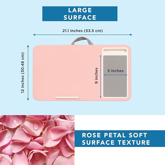 LAPGEAR Home Office Lap Desk – Pink, Fits 15.6” Laptops | Built-In Mouse Pad & Phone Slot, Integrated Device Ledge, Dual-Bolster Microbead Cushion, Carry Handle
