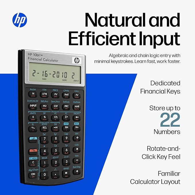 HP 10bII+ Financial Calculator – 100+ Functions for Business, Finance, Accounting, Statistics & Algebra – College & High School Calculator, Exam Approved for SAT, AP, PSAT – Includes Case & Cloth