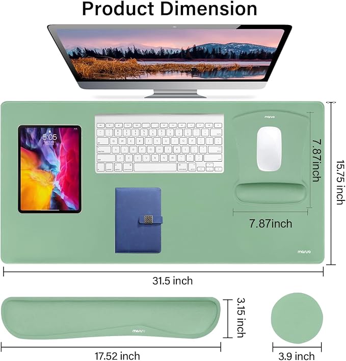 MOSISO Keyboard Mouse Pad Set, Large Gaming Mousepad&Keyboard Wrist Rest | Mouse Wrist Rest&Coaster, Ergonomic Non-Slip Mousepad&Easy Typing Cushion with Memory Foam for Home Office, Emerald Green