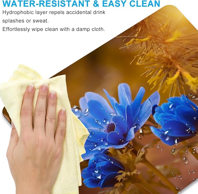 Blue Flower Mouse Pad, 9.5"x7.9" Non-Slip 3mm Small Desk Mat | Personalized printed square mousepad with blue flowers. Clean-cut flush edges & premium smooth cloth for gaming or office.