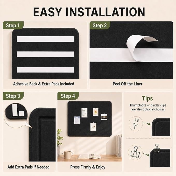 Felt Bulletin Board for Wall 48" x 36" Unfolded Size, Large Frameless Felt Pin Board, Soft Cork Board Alternative for Office, Home Planning, Notes, Photos & Wall Decor, Foldable Shipping, Easy Install