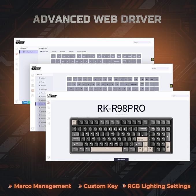 RK ROYAL KLUDGE R98 Pro Wired Mechanical Keyboard, RGB PC Gaming Keyboard with Number Pad and Volume Knob, dye Sublimation DSA Profile Pudding Keycaps, for Win/MAC, Hot Swappable Tactile Beige Switch