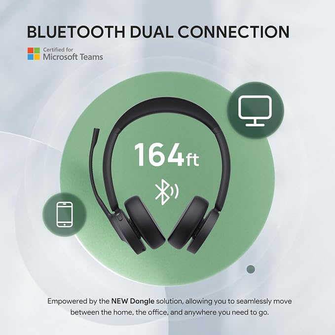 Yealink BH70 UC Wireless Bluetooth Headset with AI Microphone Flip-to-Mute | Teams Certified & Cisco Zoom Google 100+ UC Compatible, for Open Office/ WFH/ Call Center, 35h Talk Battery, USB dongle C/A