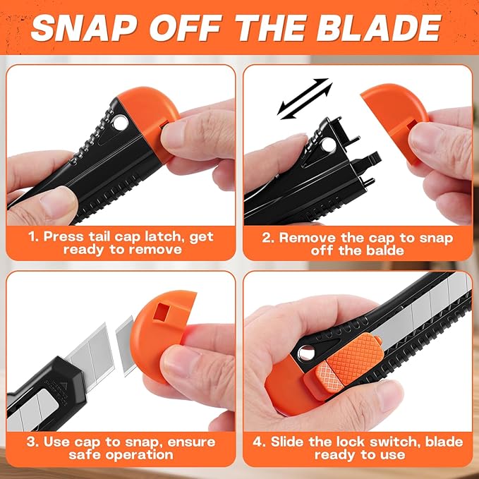 6-Pack Utility Knife Retractable, Retractable Box Cutter for Boxes, Cardboard and Cartons, 18mm Sharp Blade for Office and Home use