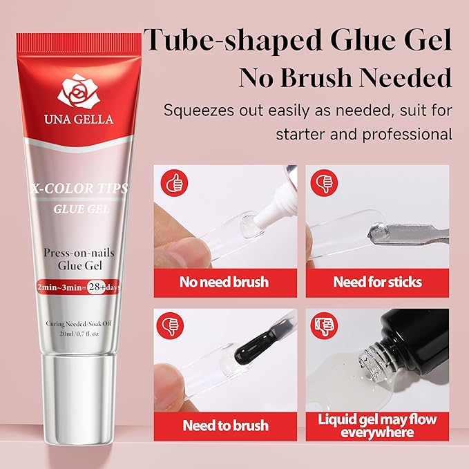 UNA GELLA UV Gel Nail Glue 20ml for Nails Tips, Super Strong Solid Glue Gel U V/LED Lamp Curing Required for Fake Acrylic Nail Tips, Press On Nails Art Extension