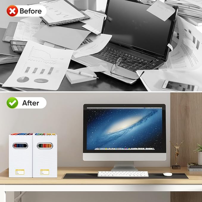 BALEINE File Organizer Box, Cardboard File Folder Organizer with Handle for Letter Size, Portable Collapsible Hanging Filing Box for Home Office Document Storage (8 Pack, White)