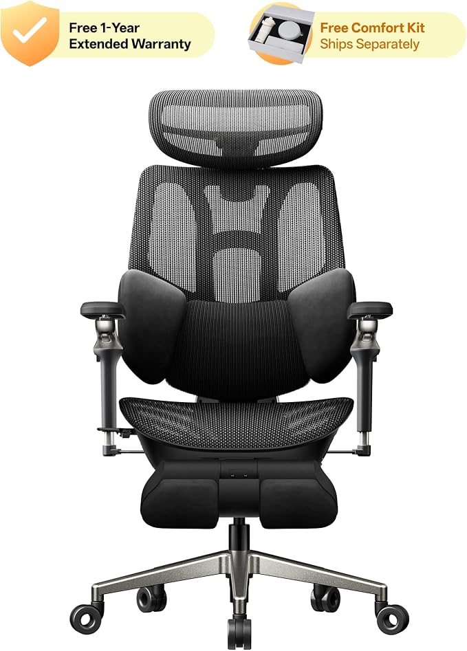 Hbada X7 Prestige Smart Ergonomic Office Chair, with AI Lumbar Support, Massage & Ventilation, 4D Dual-Axis Headrest, Alcantara® Suede, Adaptive 8-Way Lumbar Support, Black