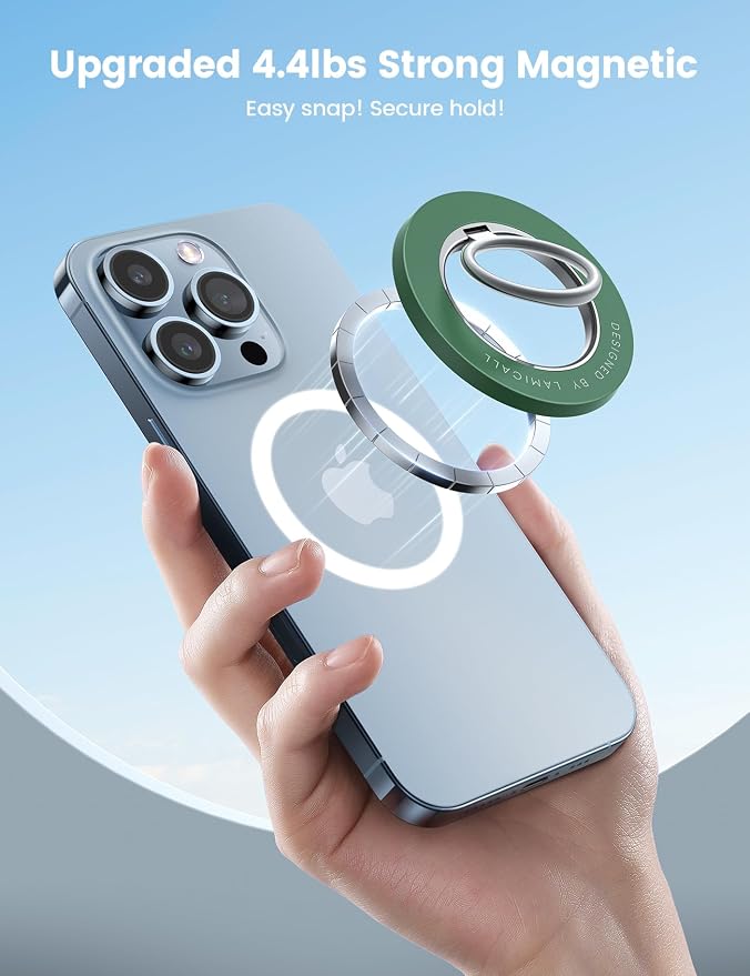 Lamicall Magnetic Phone Grip for MagSafe Accessories, Strong Magnet Ring | 360° Rotation, 1s Snap Finger Hand Holder, Stand Kickstand for iPhone 17 16 15 14 13 12 Pro Max Air, Green Mag Safe Decor