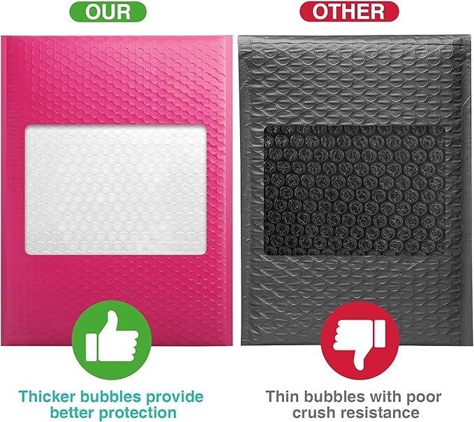 Metronic Bubble Mailers 10.5x16 250 Pack Large Pink Bubble Mailers Waterproof Thick Padded Envelopes for Packaging, Makeup, Gift, Mailing, Shipping, Small Items Supplies