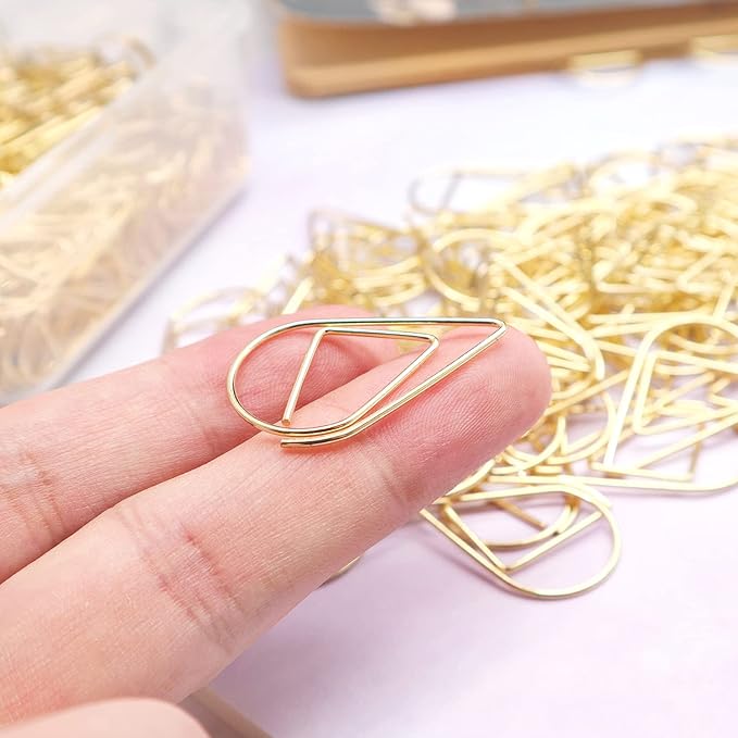 120 Pieces Gold Paper Clips Teardrop Medium Stainless Steel Drop-Shaped Paper Clips for Office School Supplies Wedding Invitations Scrapbooking Bookmarks Kids Women Planners (1.3 inch) by DEEDYGO