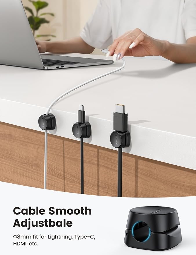 Lamicall 12 Pack Spring Cord Organizer Clips, Cable Management for Desk | Office Accessories, Dorm Room Bedroom Nightstand Adhesive Phone Charger Cord Holder Wire Keeper, Black
