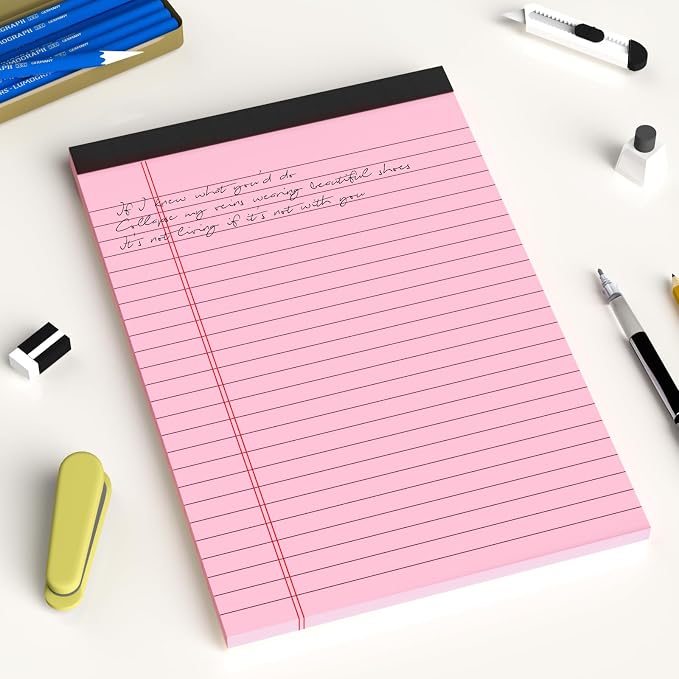 AILZFEI Colored Legal Pads 5x8 College Ruled, Note Pads Sturdy Back Writing Pads 30 Sheets/Pad, Colored Paper, Perforated Notepad with Sturdy Back (Pink Blue Green)