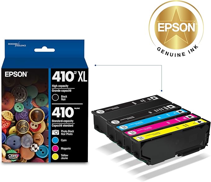 Epson 410 Claria Premium Ink High Capacity Black & Standard Color Cartridge (T410XL-BCS) Works with Expression XP-530,630,640,7100,830,(Pack of 10)