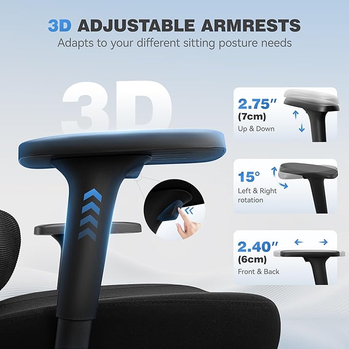 Ergonomic Office Chair, High Back Mesh Desk Chairs Comfy with Adjustable Lumbar Support, Home Computer Gaming Chair with 3D Headrest for Long Hours, 2 Pack