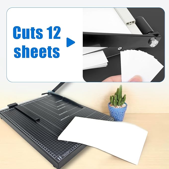 Paper Cutter,21" B3 Stack Paper Trimmer Paper Cutting Board,Heavy Duty Metal Base Paper Slicer with Safety Guard and Blade Lock,12 Sheets Capacity,Guillotine Paper Slicer Cutter for Home, Office