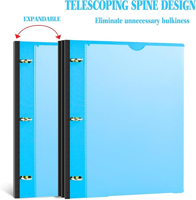 INFUN Telescoping 3 Ring Binder - 12 PCS, Flexible Round Binder with Customizable Front Cover and Clear Catalog Pocket, Holds 8.5x11 inch Paper