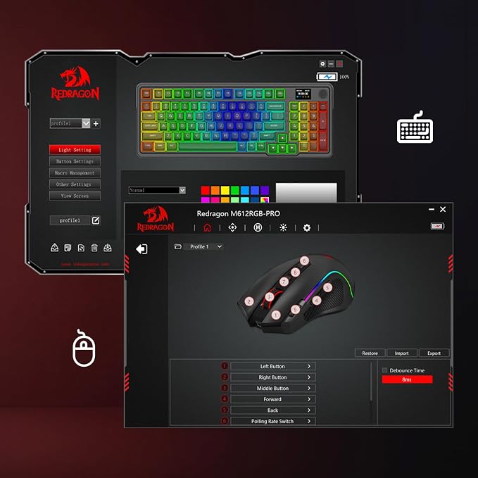 Redragon Anime Keyboard & Mouse Combo, K719 PRO KB + M612AK 8000 DPI Mice | Multi-Function Control Knob, LED Screen & Knob, 0-Delay Tri-Mode, 95 keys Creamy Cushioned Typing, 9 Button Macro Combos