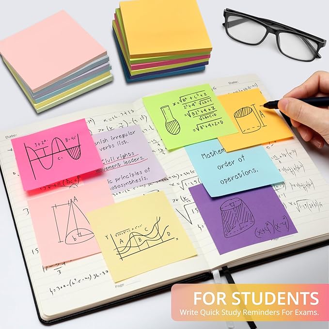 Sticky Notes, 72 Pads, 3x3 Inches Self-Stick Note Pads, Perfect for Office, Study, and Daily Life Organization - Bright