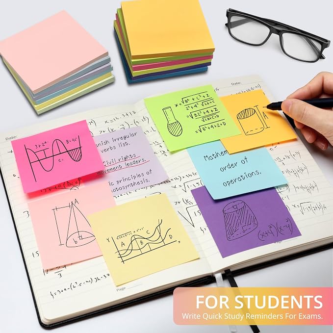 Taja 72 Pads Sticky Notes, 3x3 Inches, 12 Bright Colors, 50 Sheets/Pad | Bulk Self-Stick Note Pads for Office, Study, and Daily Organization, Sticky Notes for Reminders, Lists