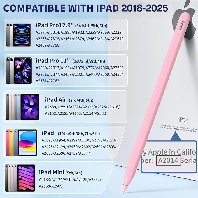 iPad Pencil for 9th & 10th Generation, Fast Charge Stylus Pen for Palm Rejection and Tilt Sensitivity, Compatible with iPad Pro 11/12.9in, Mini 5/6, iPad 6/7/8/9/10, Air 3/4/5 (PK)