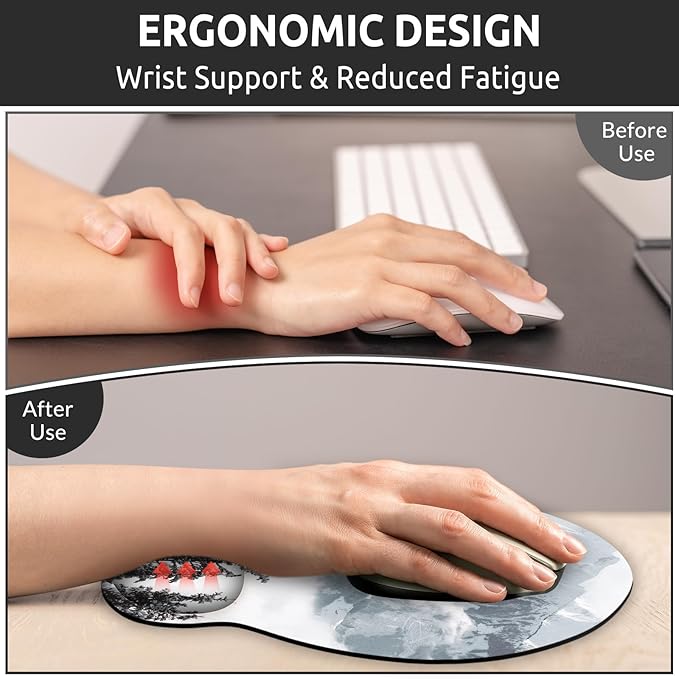 Ergonomic Mouse Pad with Wrist Rest, Small Mousepad with Non-Slip Rubber Base and Smooth Surface, Grey Mouse Pads for Desk, Office Desk Accessories