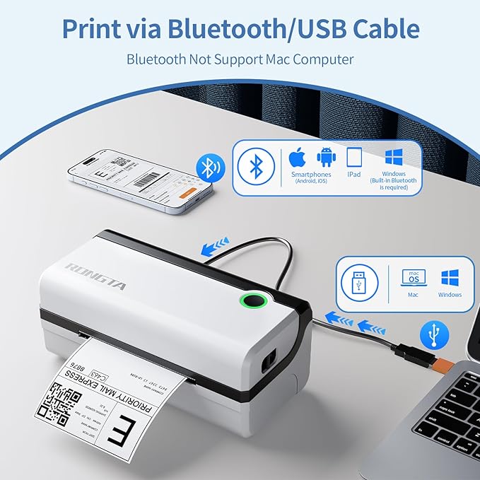 Rongta Bluetooth Thermal Shipping Label Printer, Wireless 4x6 Shipping Label Printer for Packages, Support Android&iPhone and Windows, Widely Used for Amazon, Ebay, Shopify, Etsy, USPS