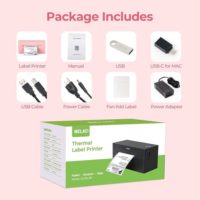 Nelko Bluetooth Thermal Shipping Label Printer, 4x6 Thermal Label Printer | Quick Setup, Fast Speed, Crisp Print Quality, Compatible with iPhone, Android, Windows&Mac, Work with Amazon Shopify Etsy UPS