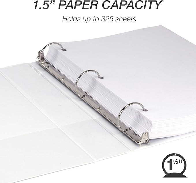 Samsill 12 Pack Durable 1.5 Inch 3 Ring Binders, Round Ring, Clear View Cover for Presentations, White