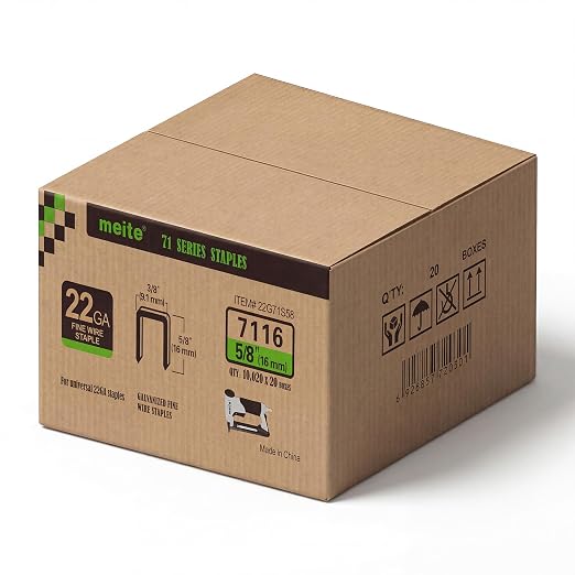 meite 22 Gauge 71 Type 3/8" Crown Wide 5/8" Leg Length Galvanized Staples for Upholstery Stapler, 10,020 Counts/Box (1 Case - 20 Boxes)