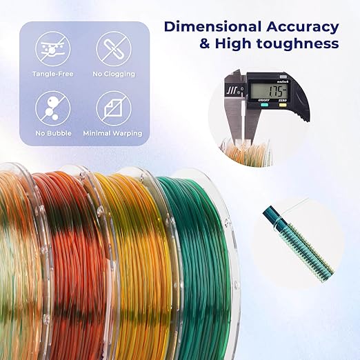 AMOLEN TPU 3D Printer Filament Bundle, Transparent Multicolor Rainbow TPU 1.75mm, Color Change Flexible Soft TPU 3D Printing Filament Supports High Speed, 200gX4 Spools