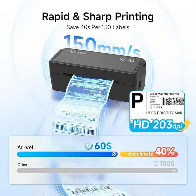 Bluetooth Thermal Label Printer with Stand, Wireless 4x6 Shipping Label Printer for Small Business, Inkless Printing for USPS Amazon Etsy Shopify, Support iPhone Android Windows Mac (Black)