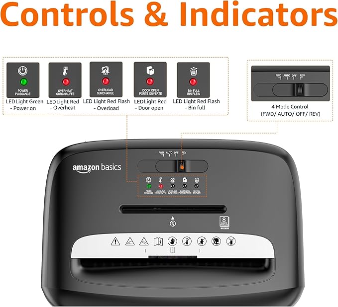 Amazon Basics High Security Micro Cut Paper Shredder, 8 Sheet Capacity, CD and Credit Card Shredder with Pull Out Bin, Black