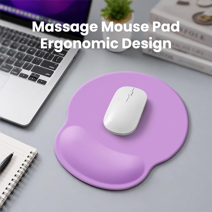 Mouse pad with Wrist Rest,Relieving Pain Memory Foam Computer pad, Ergonomic Desktop Mouse, Silicone Material Mouse pad, with Non-Slip PU Base (Purple)
