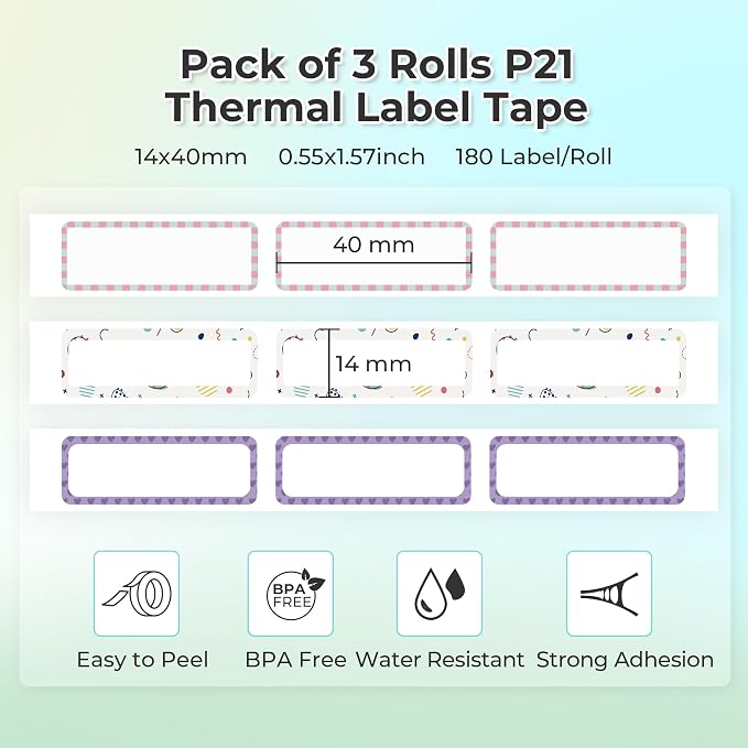 NELKO P21 Genuine Adhesive Pattern with Border 2.0 Label Paper, 3 Roll | Easy to Peel, BPA-Free, Strong Adhesion, Water-Resistant & Oil-Proof, Great for School, Office, Home, Kitchen, Black on White