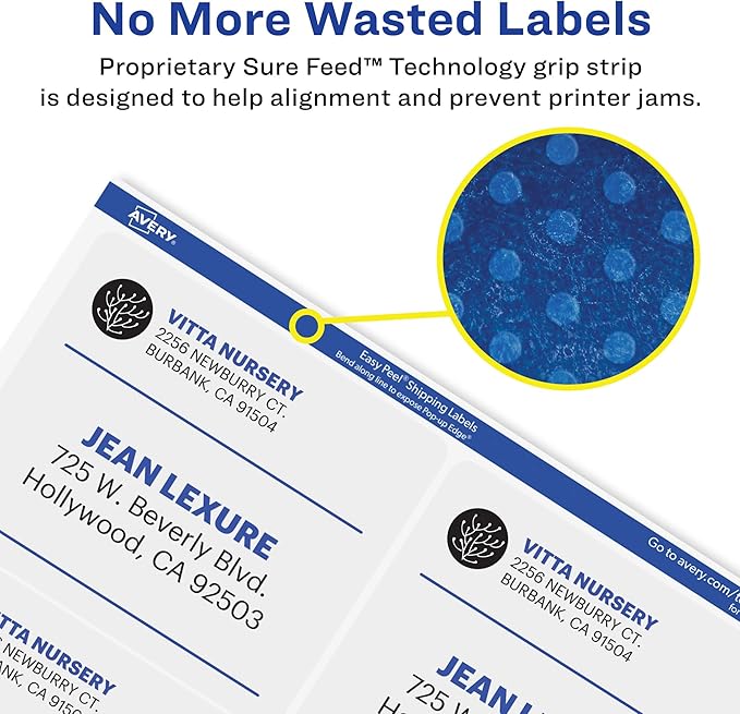 Avery Printable Shipping Labels with Sure Feed, 2" x 4", Matte Clear, 100 Blank Mailing Labels (15663)