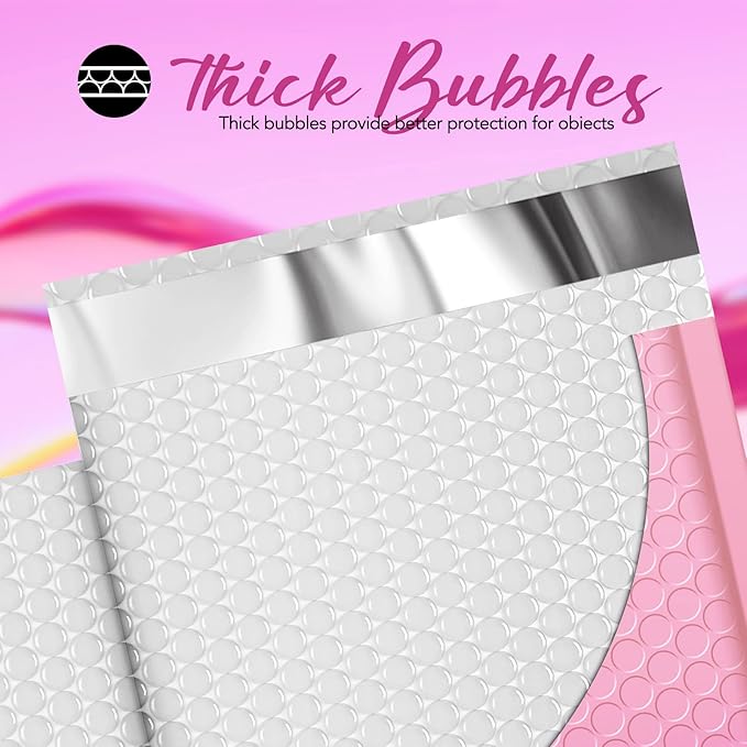 Fuxury Opaque Bubble Mailers 6x10 Inch 100 Pack, Gradient Pink Cute Design Padded Envelopes,Strong Adhesion Pattern Bubble Shipping Envelopes for Mailing Jewelry,Makeup #0 Thick Bubble Padded Mailer