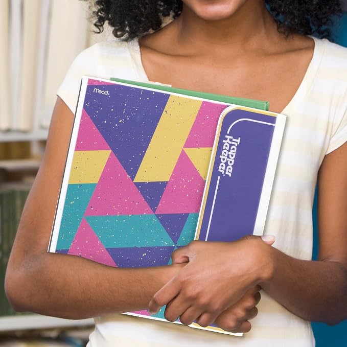 Mead Trapper Keeper Binder, Retro Design, 1 Inch Binder with Folders and Pockets, Holds 8-1/2" x 11" Paper, Colorblock (260038FN-ECM)(Pack of 6)
